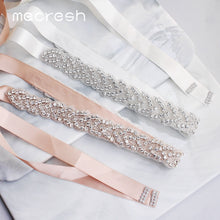 Load image into Gallery viewer, Mecresh Elegant Silver Rhinestones Wedding Belt Sash White Pink Ribbon Bridal Belt for Wedding Gown Wedding Accessories MYD022