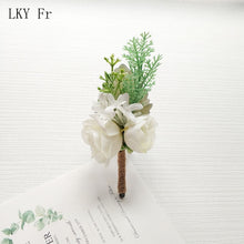Load image into Gallery viewer, LKY Fr Boutonniere Flowers Wedding Corsage Pins White Pink Groom Boutonniere Buttonhole Men Wedding Witness Marriage Accessories
