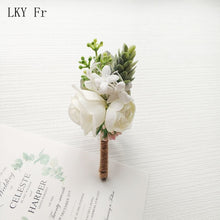 Load image into Gallery viewer, LKY Fr Boutonniere Flowers Wedding Corsage Pins White Pink Groom Boutonniere Buttonhole Men Wedding Witness Marriage Accessories