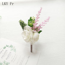 Load image into Gallery viewer, LKY Fr Boutonniere Flowers Wedding Corsage Pins White Pink Groom Boutonniere Buttonhole Men Wedding Witness Marriage Accessories