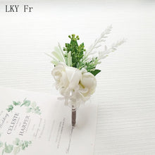 Load image into Gallery viewer, LKY Fr Boutonniere Flowers Wedding Corsage Pins White Pink Groom Boutonniere Buttonhole Men Wedding Witness Marriage Accessories