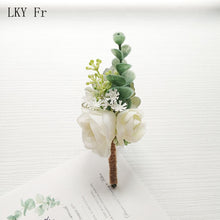 Load image into Gallery viewer, LKY Fr Boutonniere Flowers Wedding Corsage Pins White Pink Groom Boutonniere Buttonhole Men Wedding Witness Marriage Accessories