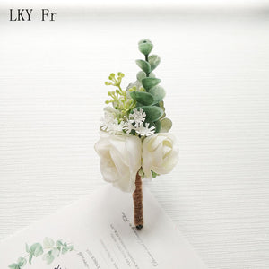 LKY Fr Boutonniere Flowers Wedding Corsage Pins White Pink Groom Boutonniere Buttonhole Men Wedding Witness Marriage Accessories