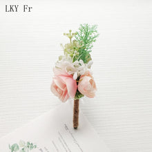 Load image into Gallery viewer, LKY Fr Boutonniere Flowers Wedding Corsage Pins White Pink Groom Boutonniere Buttonhole Men Wedding Witness Marriage Accessories