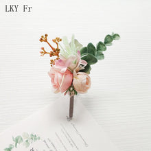 Load image into Gallery viewer, LKY Fr Boutonniere Flowers Wedding Corsage Pins White Pink Groom Boutonniere Buttonhole Men Wedding Witness Marriage Accessories