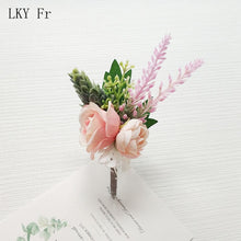 Load image into Gallery viewer, LKY Fr Boutonniere Flowers Wedding Corsage Pins White Pink Groom Boutonniere Buttonhole Men Wedding Witness Marriage Accessories