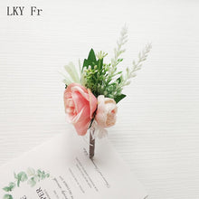 Load image into Gallery viewer, LKY Fr Boutonniere Flowers Wedding Corsage Pins White Pink Groom Boutonniere Buttonhole Men Wedding Witness Marriage Accessories