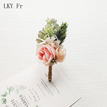 Load image into Gallery viewer, LKY Fr Boutonniere Flowers Wedding Corsage Pins White Pink Groom Boutonniere Buttonhole Men Wedding Witness Marriage Accessories