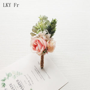 LKY Fr Boutonniere Flowers Wedding Corsage Pins White Pink Groom Boutonniere Buttonhole Men Wedding Witness Marriage Accessories