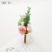 Load image into Gallery viewer, LKY Fr Boutonniere Flowers Wedding Corsage Pins White Pink Groom Boutonniere Buttonhole Men Wedding Witness Marriage Accessories