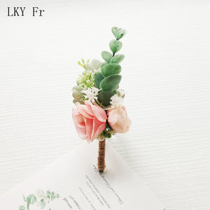 LKY Fr Boutonniere Flowers Wedding Corsage Pins White Pink Groom Boutonniere Buttonhole Men Wedding Witness Marriage Accessories
