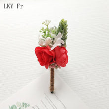Load image into Gallery viewer, LKY Fr Boutonniere Flowers Wedding Corsage Pins White Pink Groom Boutonniere Buttonhole Men Wedding Witness Marriage Accessories