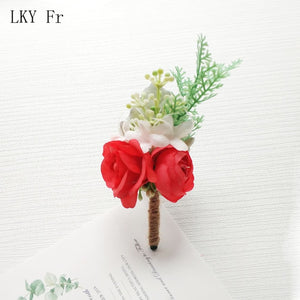 LKY Fr Boutonniere Flowers Wedding Corsage Pins White Pink Groom Boutonniere Buttonhole Men Wedding Witness Marriage Accessories