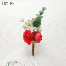 Load image into Gallery viewer, LKY Fr Boutonniere Flowers Wedding Corsage Pins White Pink Groom Boutonniere Buttonhole Men Wedding Witness Marriage Accessories