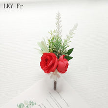 Load image into Gallery viewer, LKY Fr Boutonniere Flowers Wedding Corsage Pins White Pink Groom Boutonniere Buttonhole Men Wedding Witness Marriage Accessories