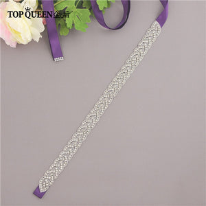 TOPQUEEN S216 Women's Rhinestones Handmade Belt Wedding  Belt Accessories Marriage Bridal Sashes wedding bridal sashs Any Size