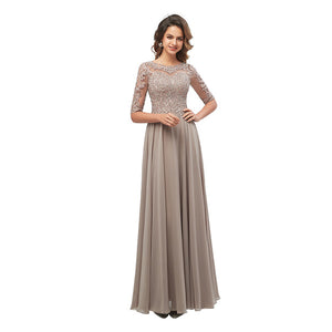 Lace Applique Beaded Mother of the Bride Dresses Elegant Three Quarter Sleeve Long Chiffon Evening Formal Maxi Dress