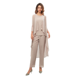 Elegant Three Pieces Mother of The Bride Dresses Chiffon Pant Suits with Long Jacket Plus Size Mother of the Groom Dress 2019