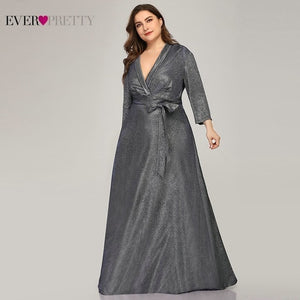 Plus Size Mother Of The Bride Dresses Ever Pretty Long Sleeve V-Neck Sparkle Farsali Formal Mother Dresses Vestido De Madrinha
